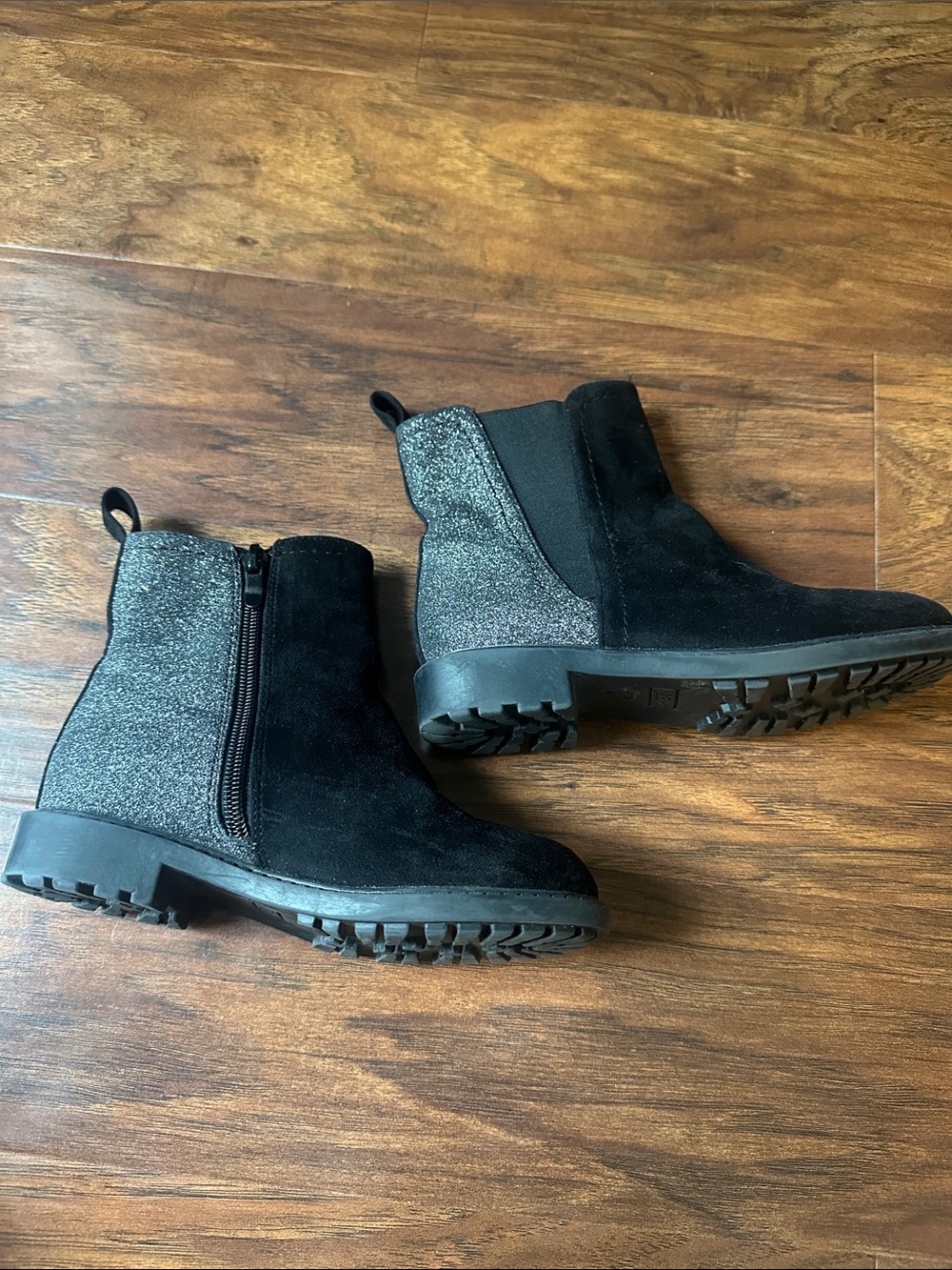 Girl’s Black Sparkle Suede Chelsea Ankle Boots